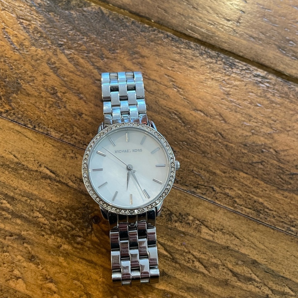 Michael Kors Silver Watch with Crystal Bezel